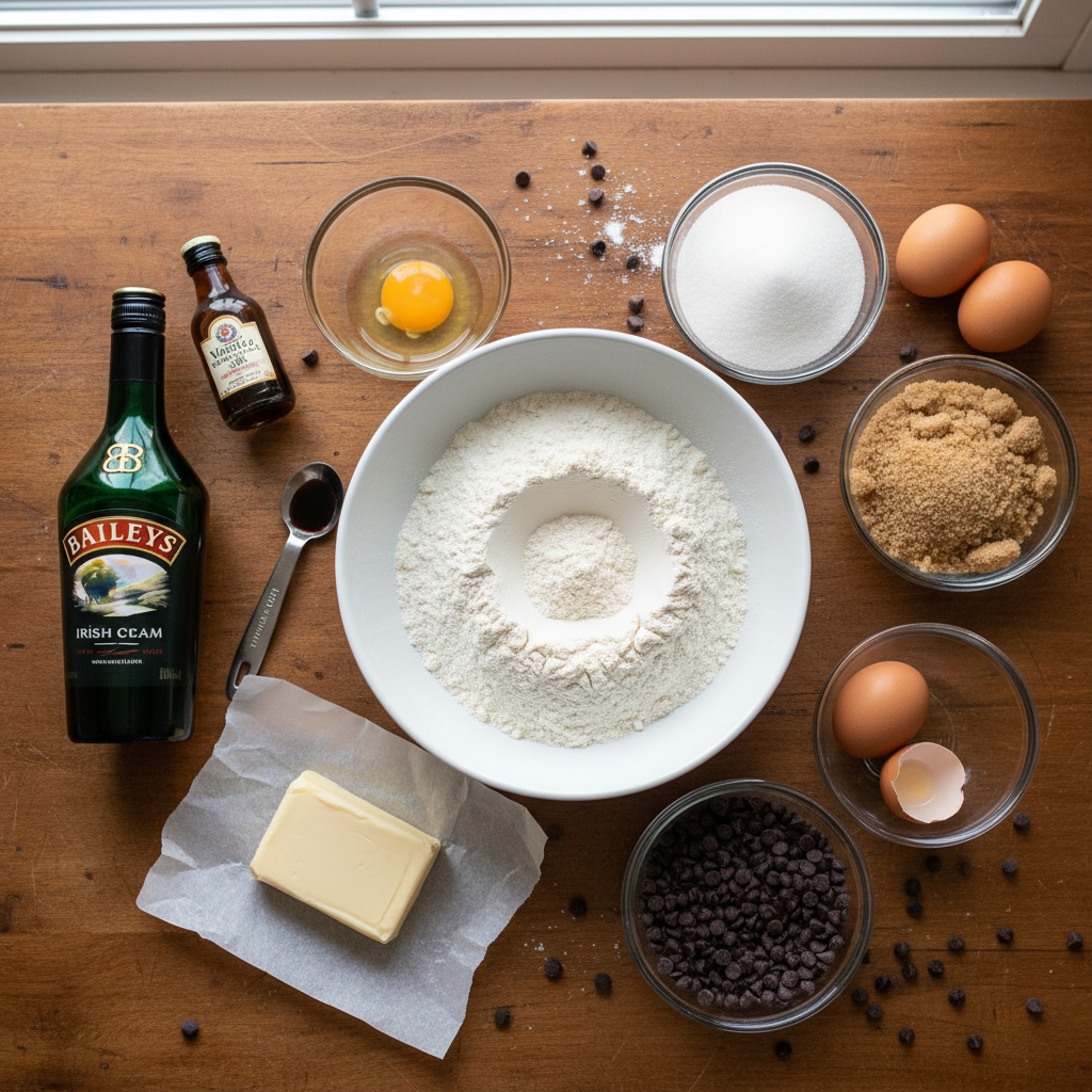 Ingredients and Tools for Baileys Irish Cream Cookies