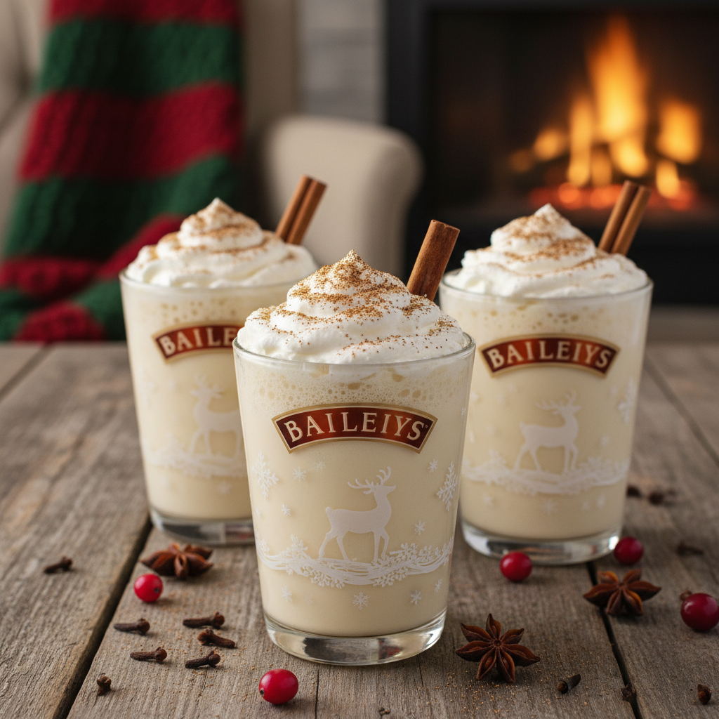 Finished Baileys Eggnog in glasses