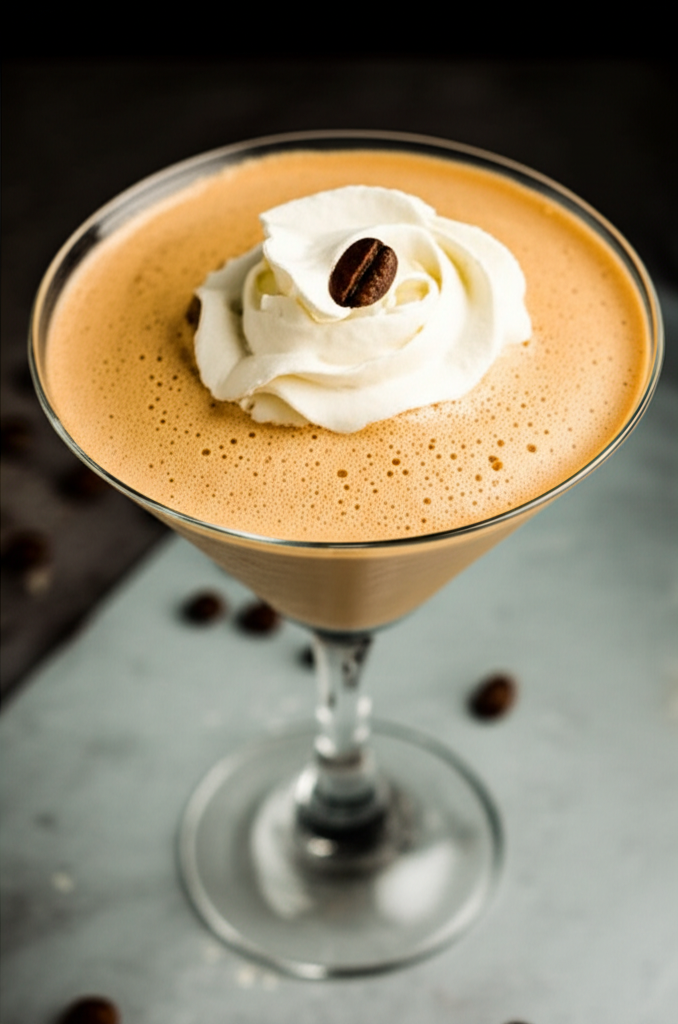 Baileys Mocha Martini glass with chocolate drizzle