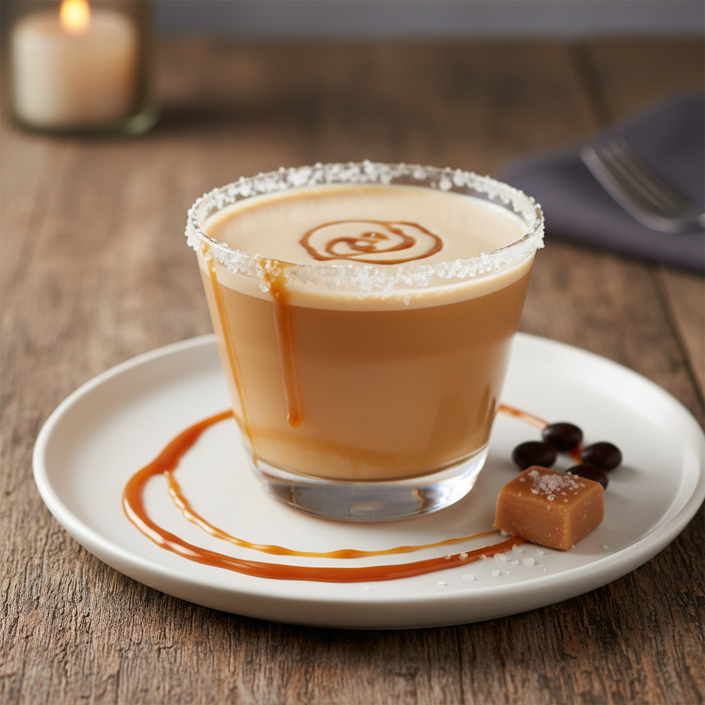 Baileys Salted Caramel Martini with caramel drizzle garnish