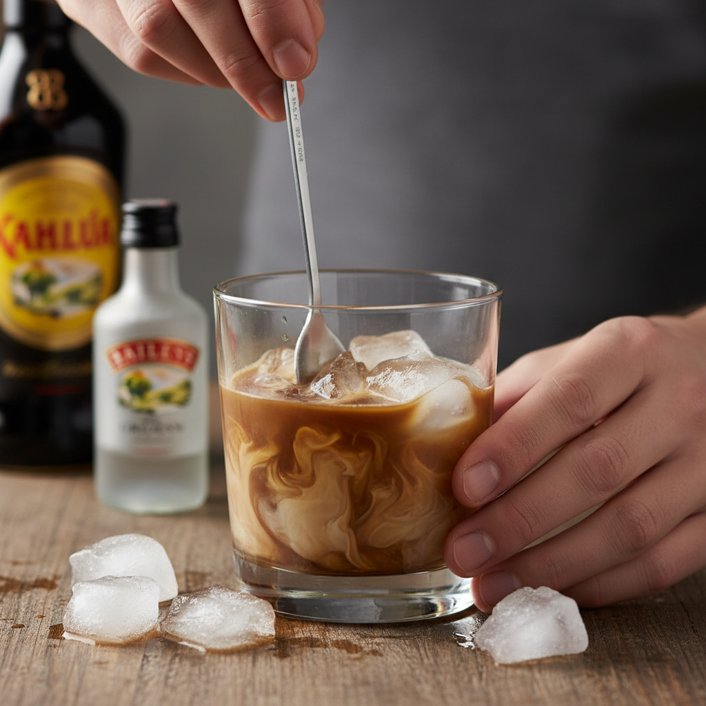 Mixing vodka, Kahlúa, and Baileys Irish Cream