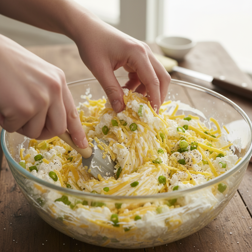 Close up of ingredients for baked eggs with cottage cheese