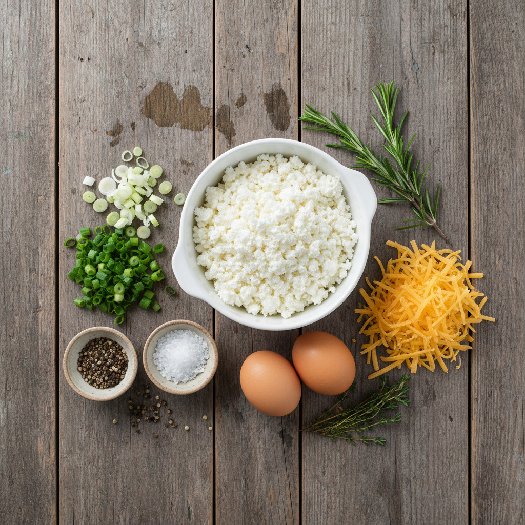 Ingredients for baked eggs and cottage cheese