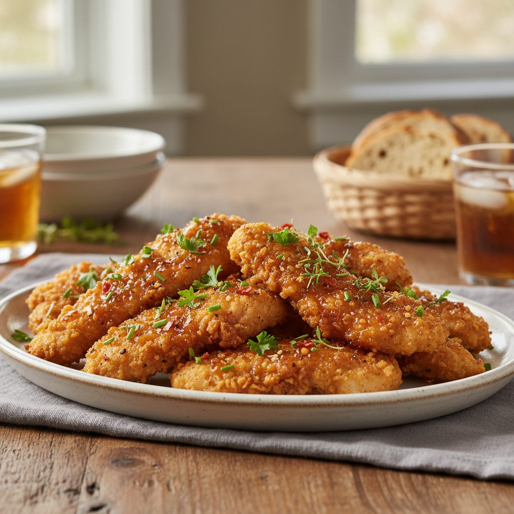 Closeup of baked hot honey chicken with herbs