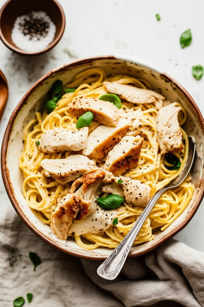 Creamy Ricotta Chicken Pasta served on a plate