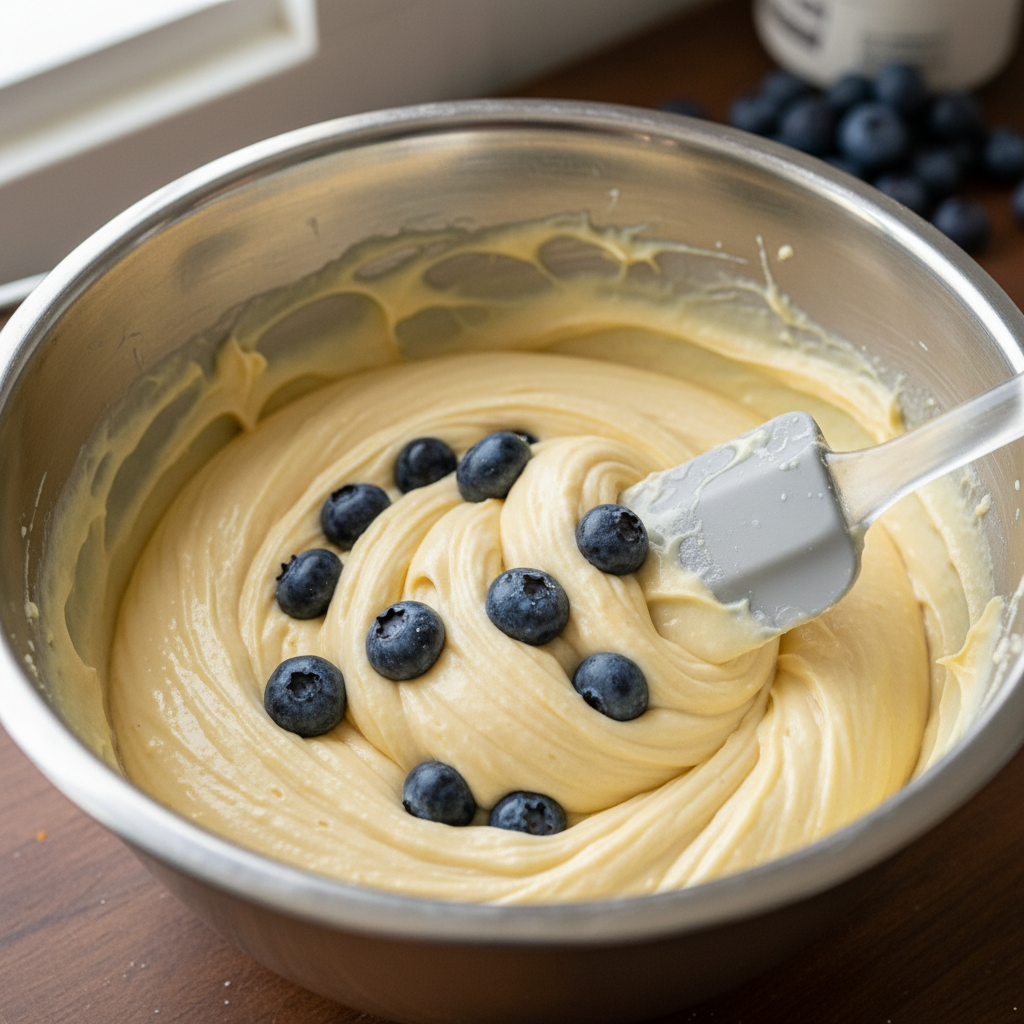 Mixing the blueberry buttermilk cake batter