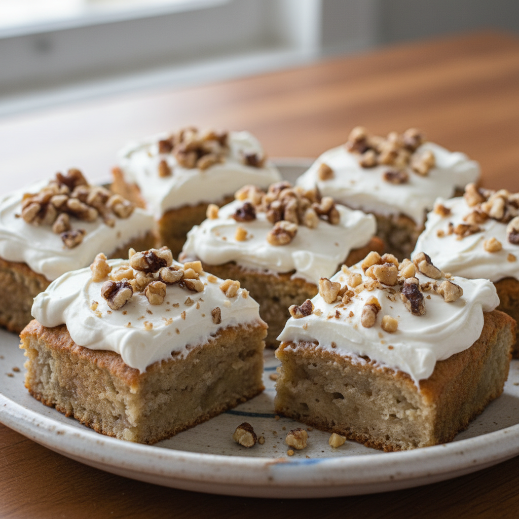 Finished banana bars with cream cheese frosting