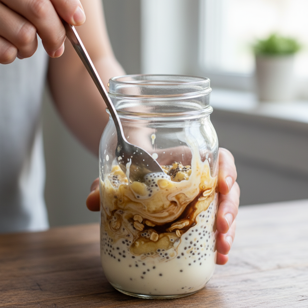 Ingredients being mixed in mason jar