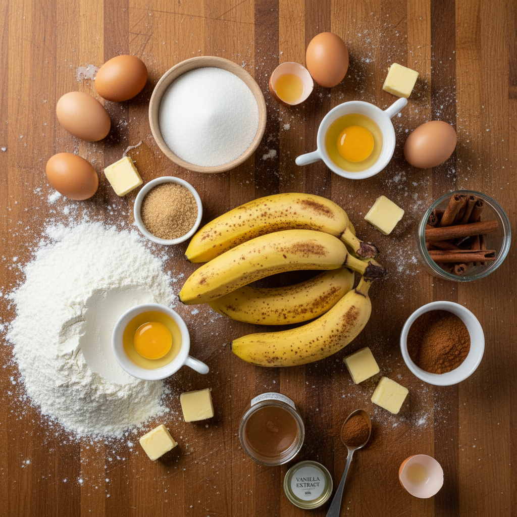 Baking bowls and utensils for banana coffee cake