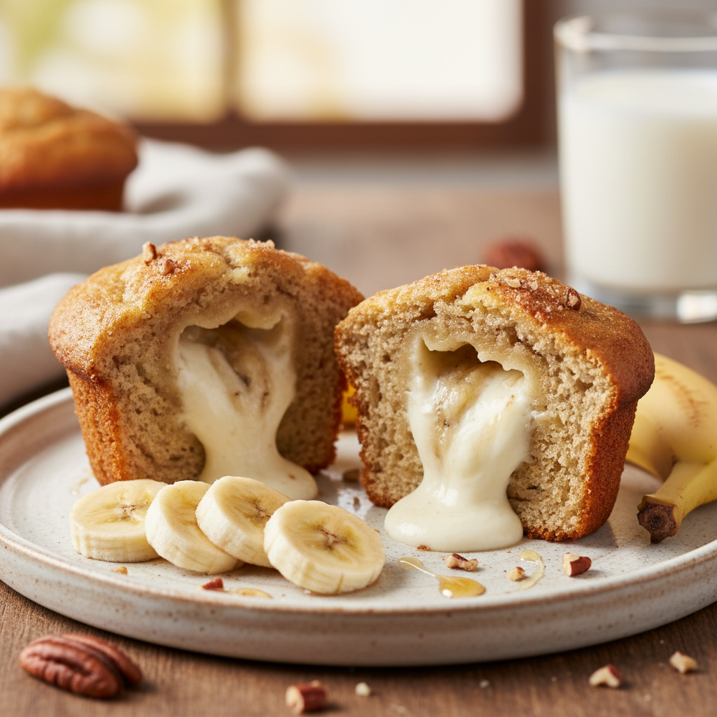 Finished Banana Cream Cheese Muffins ready to serve