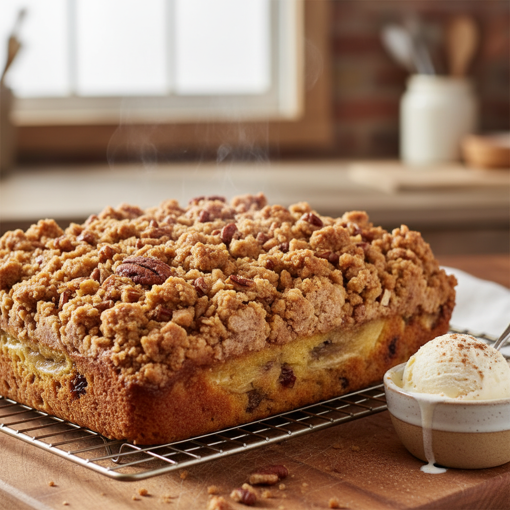 Banana Crumb Coffee Cake baked and cooling