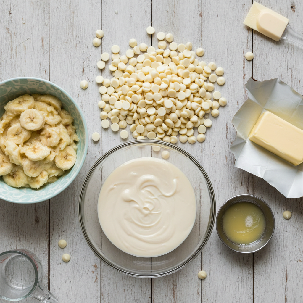 Ingredients and tools for making banana fudge