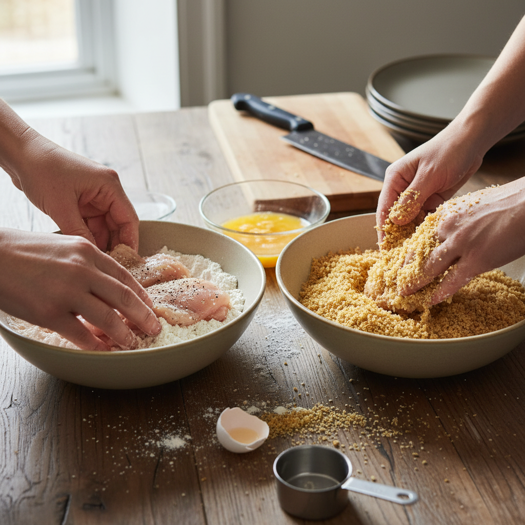 Setting up dredging station for chicken