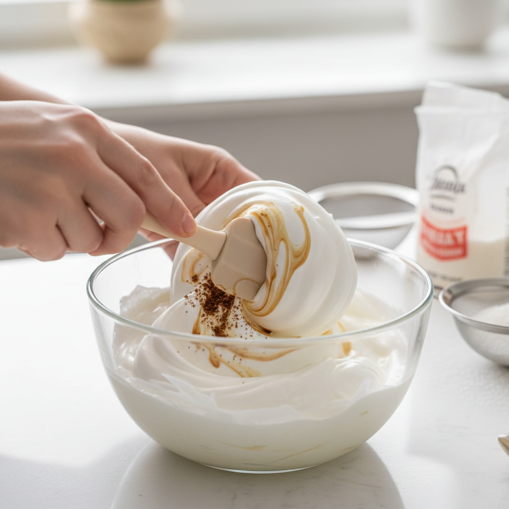 Mixing coffee into meringue mixture