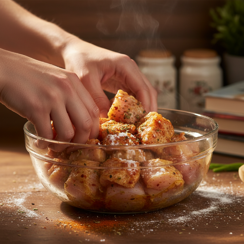 Marinated chicken pieces ready to cook
