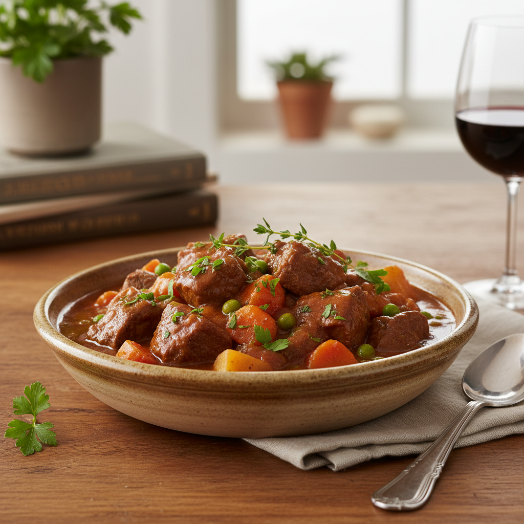 Finished Crock Pot Beef Stew ready to serve