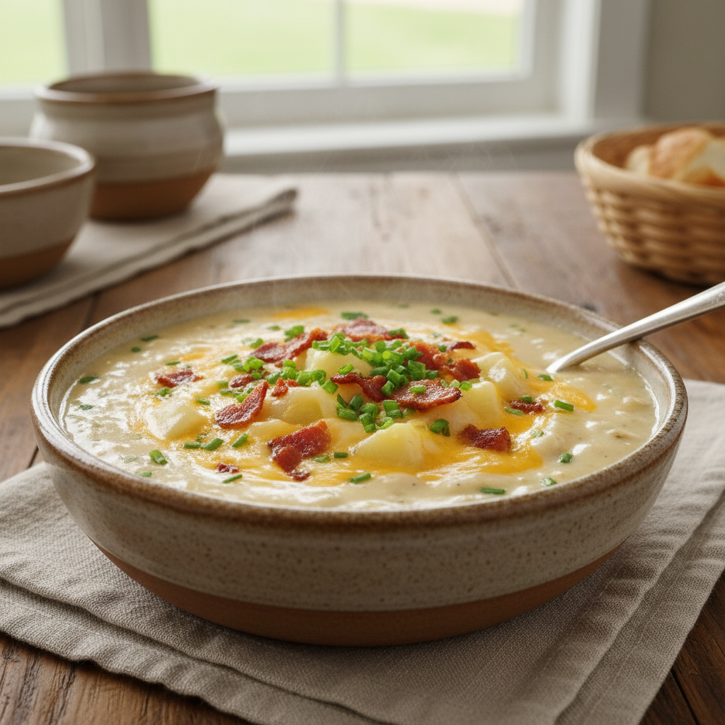 Served Crock Pot Crack Potato Soup with garnishes