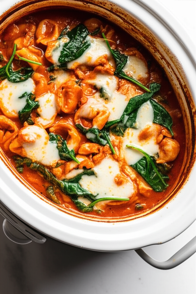 CrockPot Chicken Tortellini in a bowl