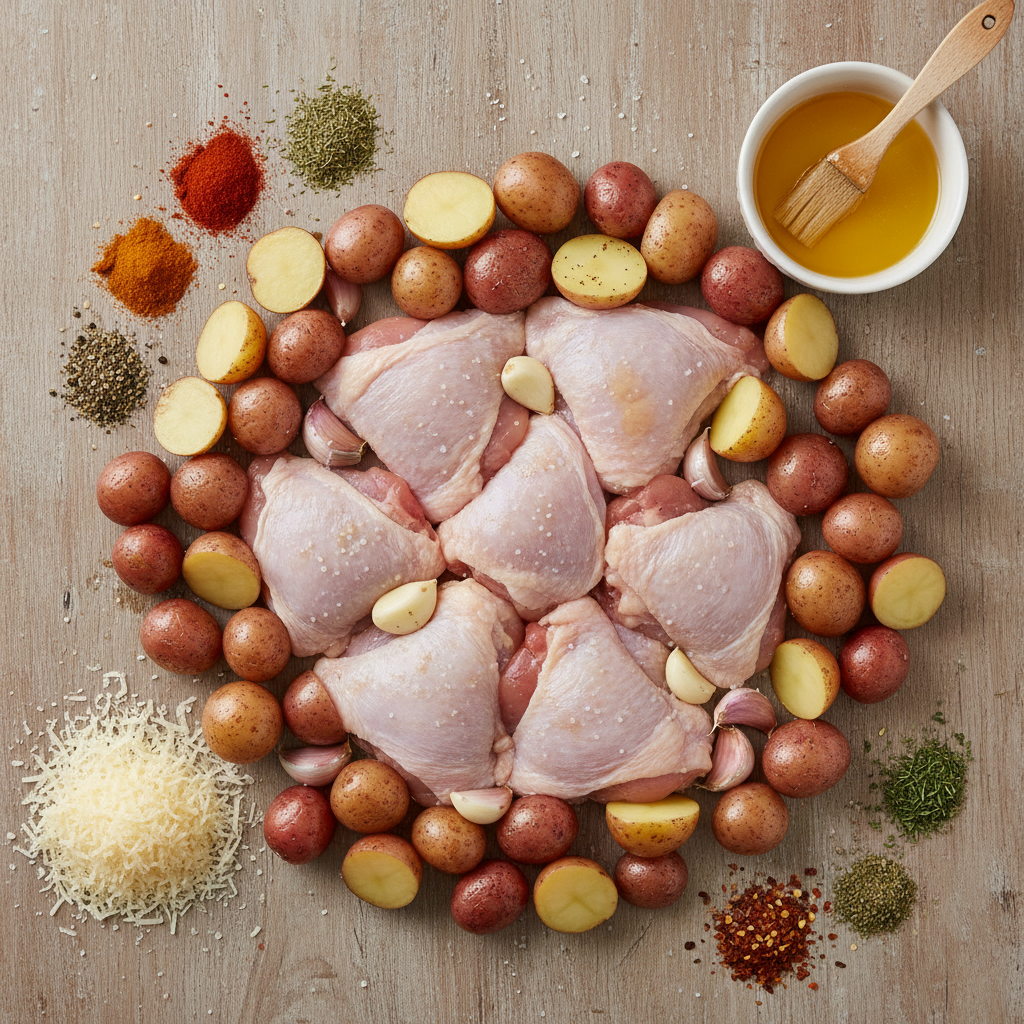 Ingredients for Crockpot Garlic Parmesan Chicken and Potatoes