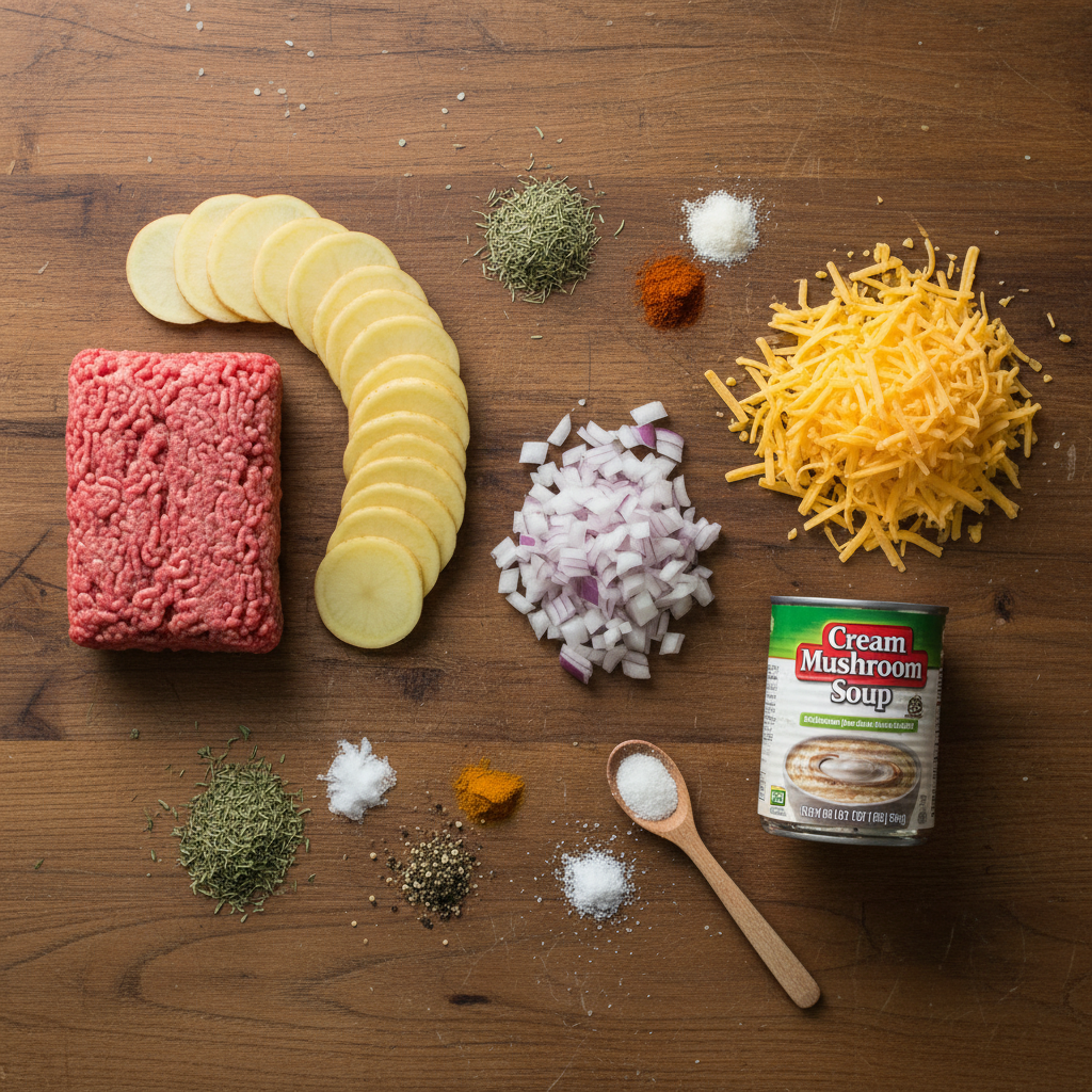 Ingredients for Crockpot Hamburger Potato Casserole