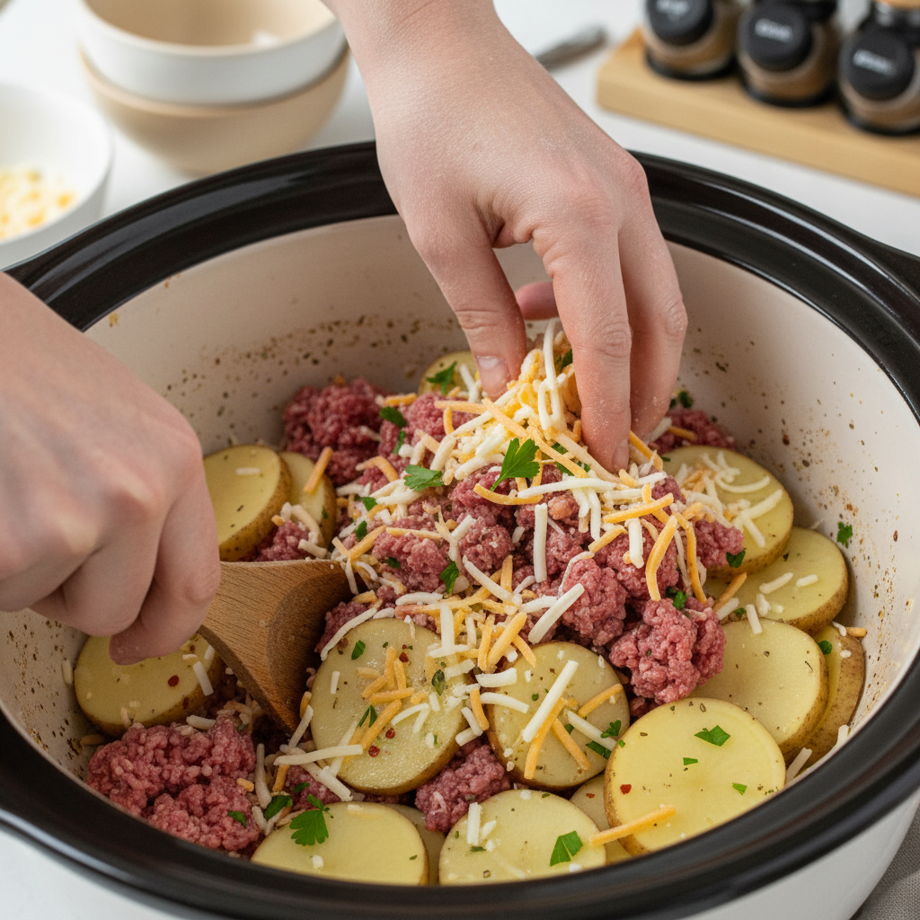 Layering ingredients in crockpot for casserole