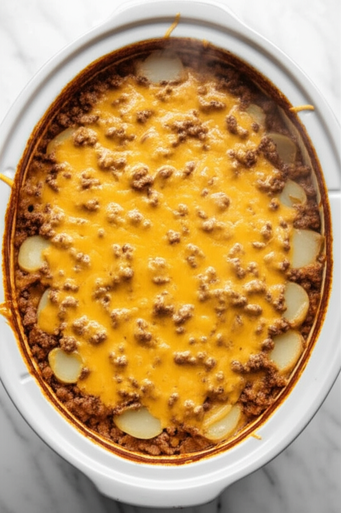 Crockpot Hamburger Potato Casserole warm dish