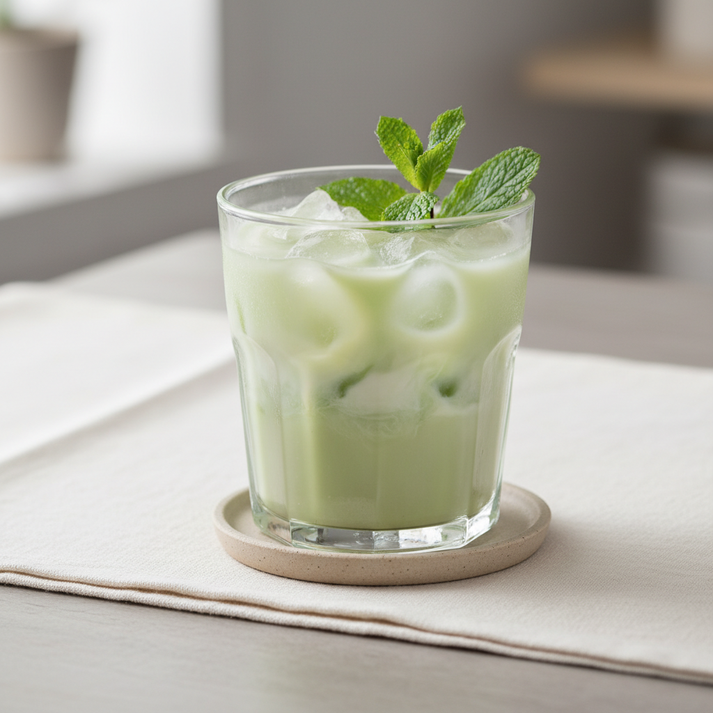 Cucumber Mint Milk Tea with assorted snacks