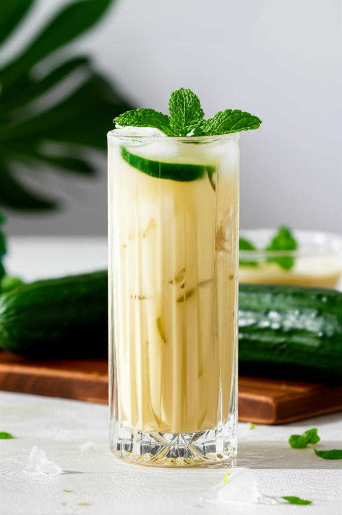 Refreshing Cucumber Mint Milk Tea drink