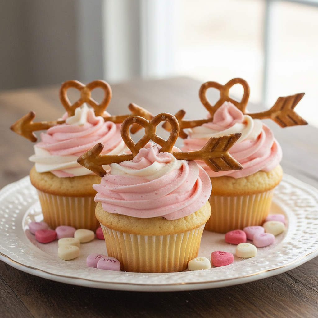 Decorated Cupid's Arrow Cupcakes