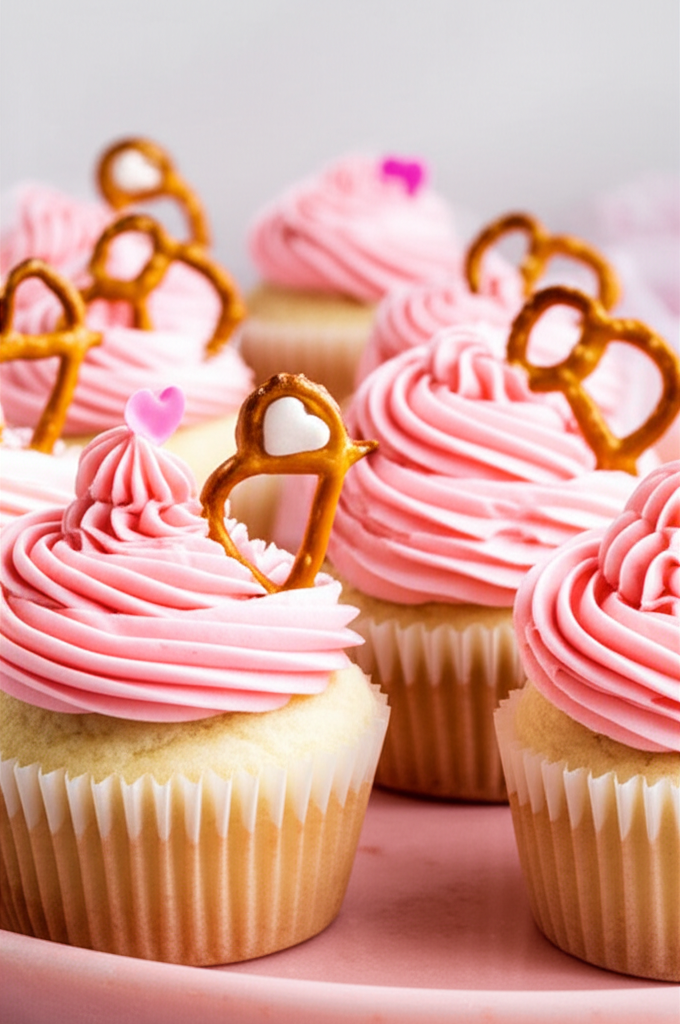 Cupid's Arrow Cupcakes with pink buttercream and sugar hearts