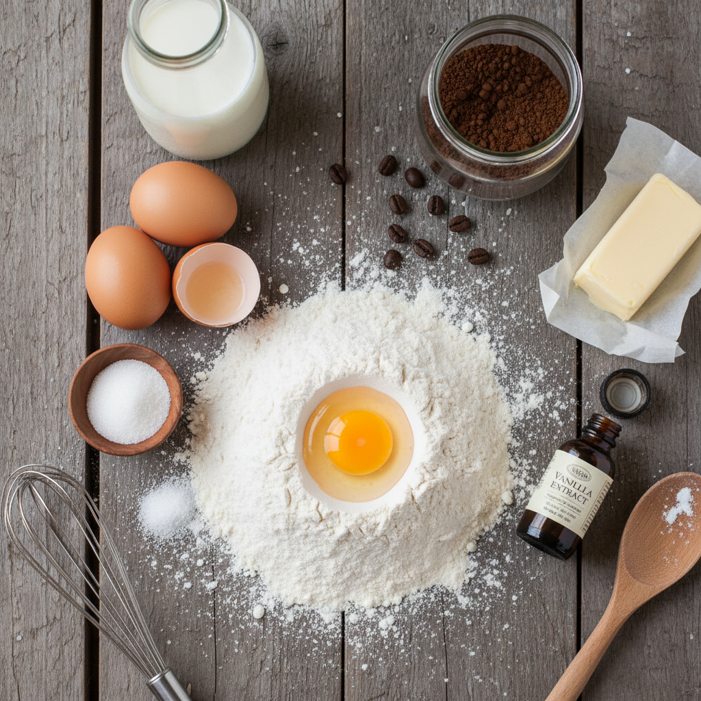 Ingredients arranged for doughnut recipe