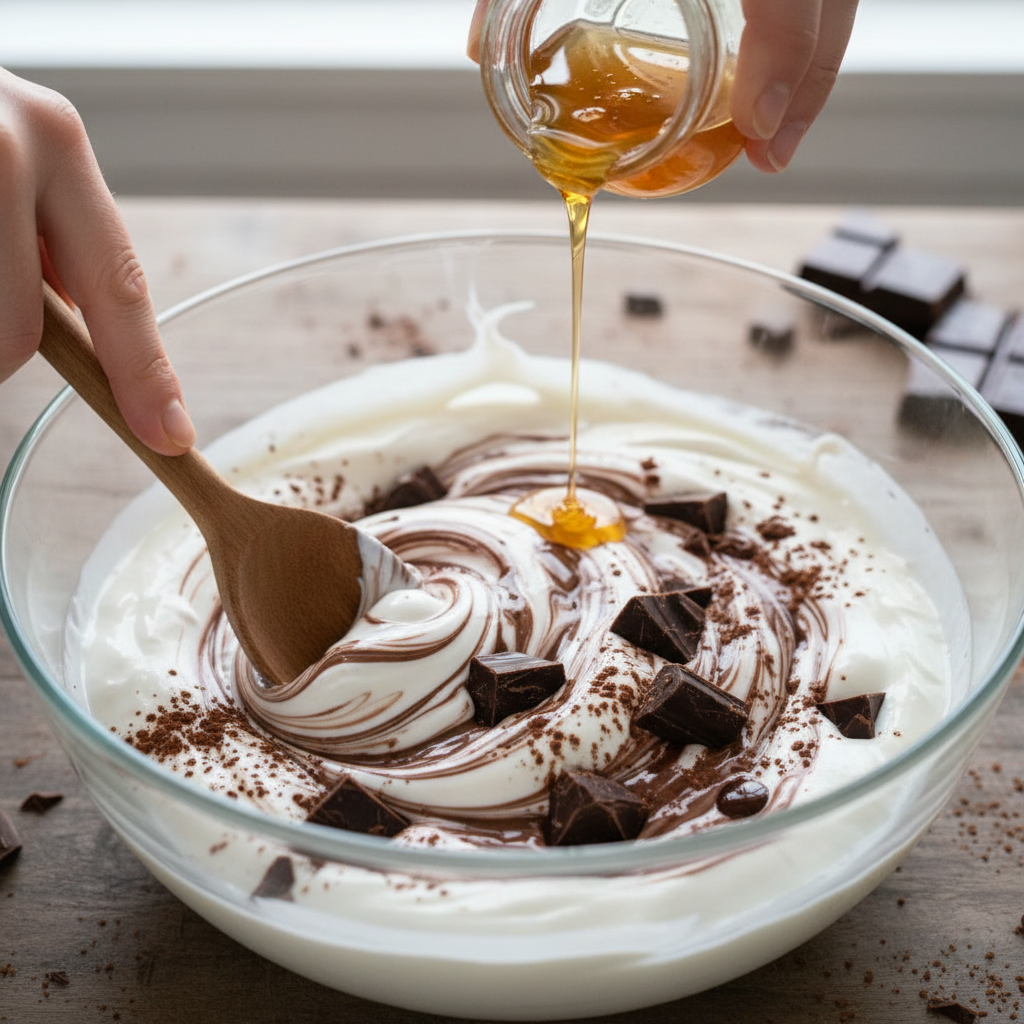 Mixing chocolate yogurt base