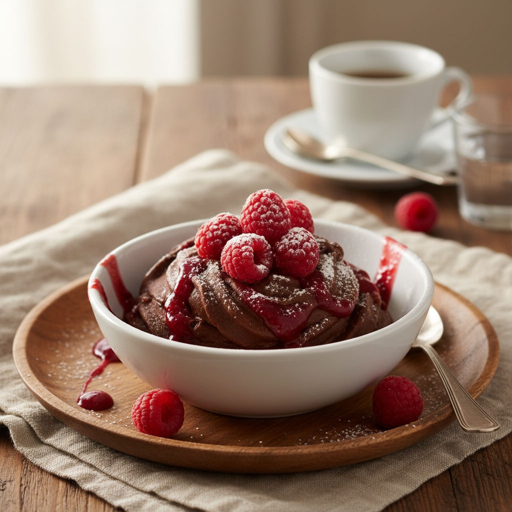 Finished chocolate raspberry frozen yogurt ready to enjoy