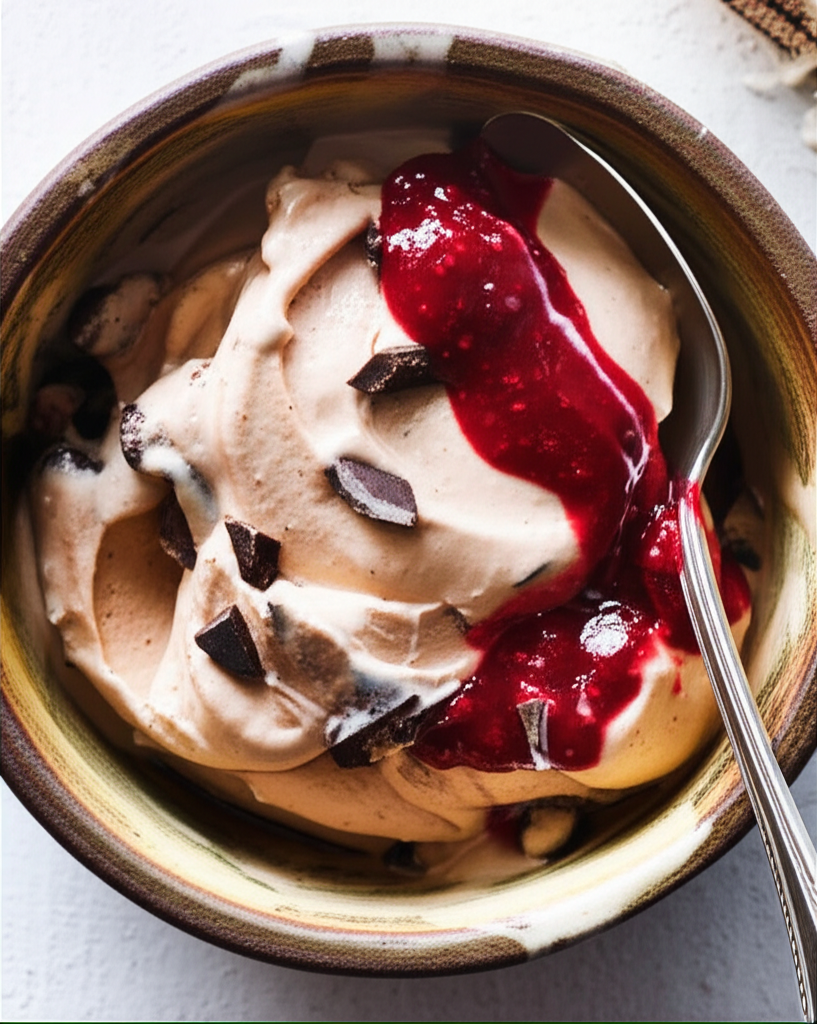 Chocolate and raspberry frozen yogurt dessert