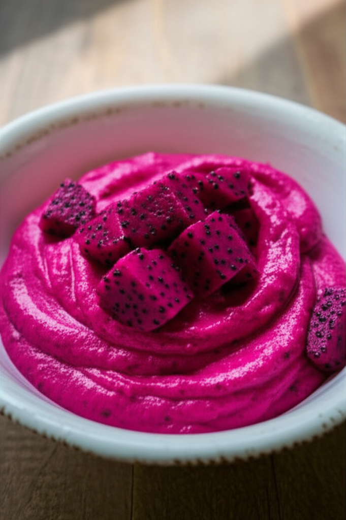 Whipped cottage cheese with dragon fruit creamy bowl