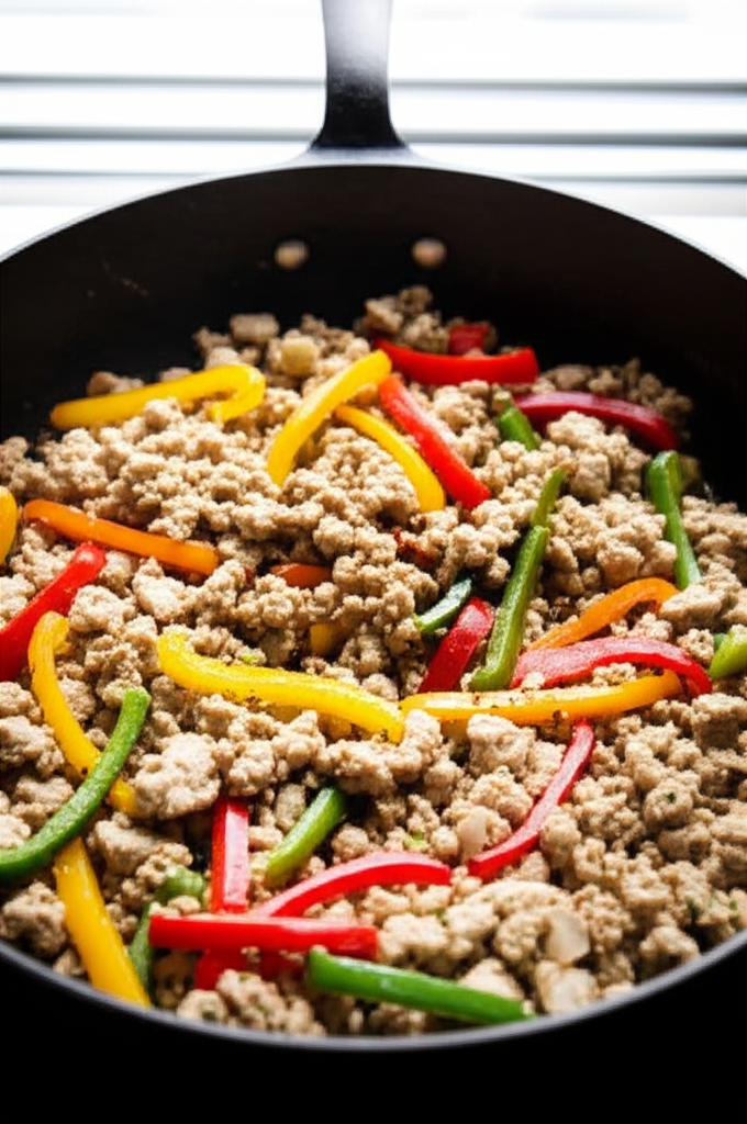 Ground Turkey and Peppers dish served
