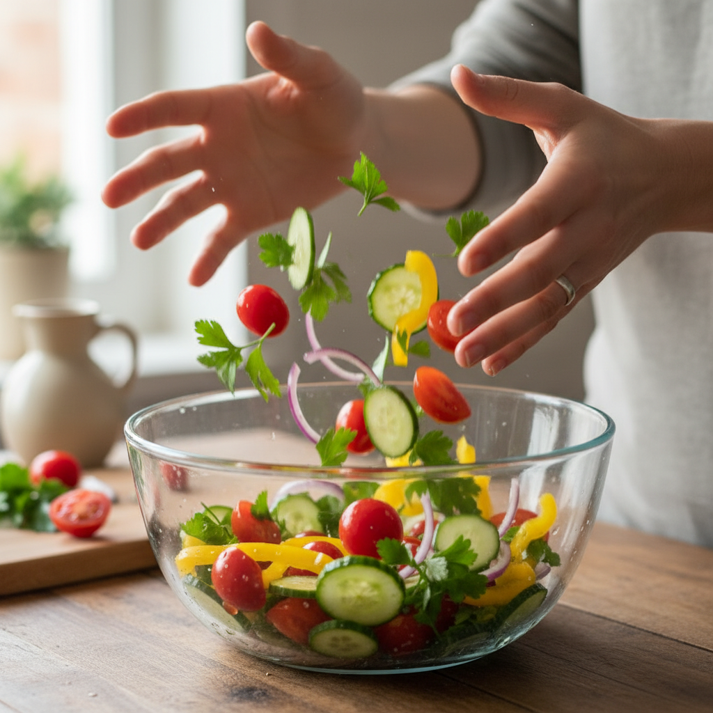 Colorful fresh vegetables for Mediterranean Steak Bowls