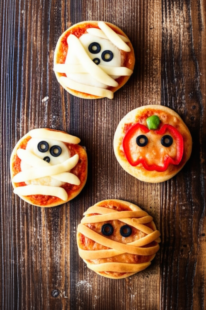 Mini Halloween Pizzas on a festive plate