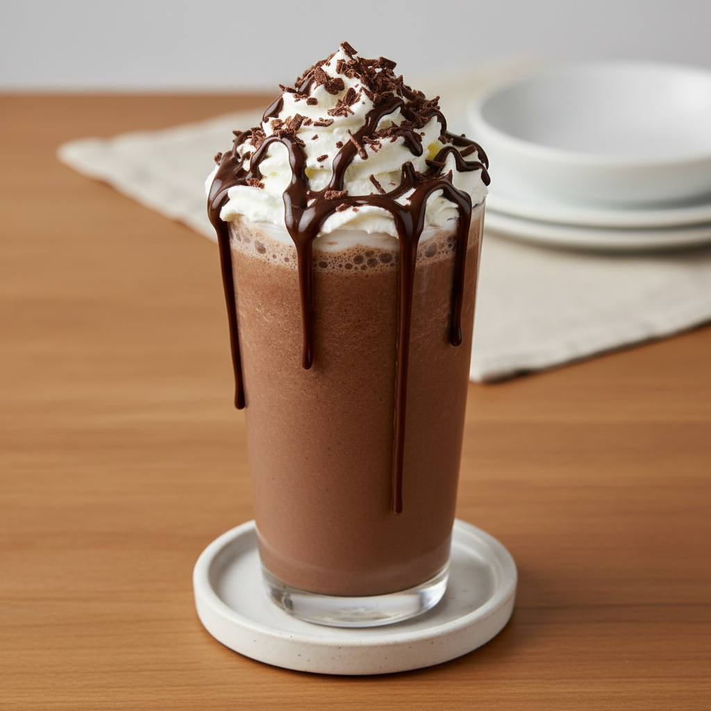 Served Double Chocolate Protein Shake with toppings