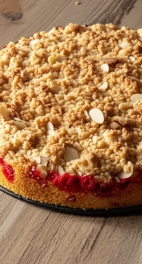 Cherry Almond Coffee Cake slice on a white plate