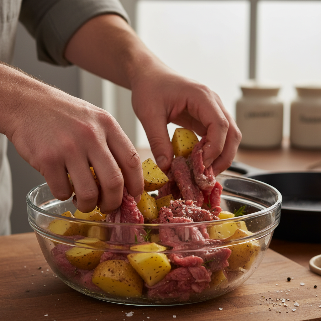 Marinating Beef and Steaming Broccoli