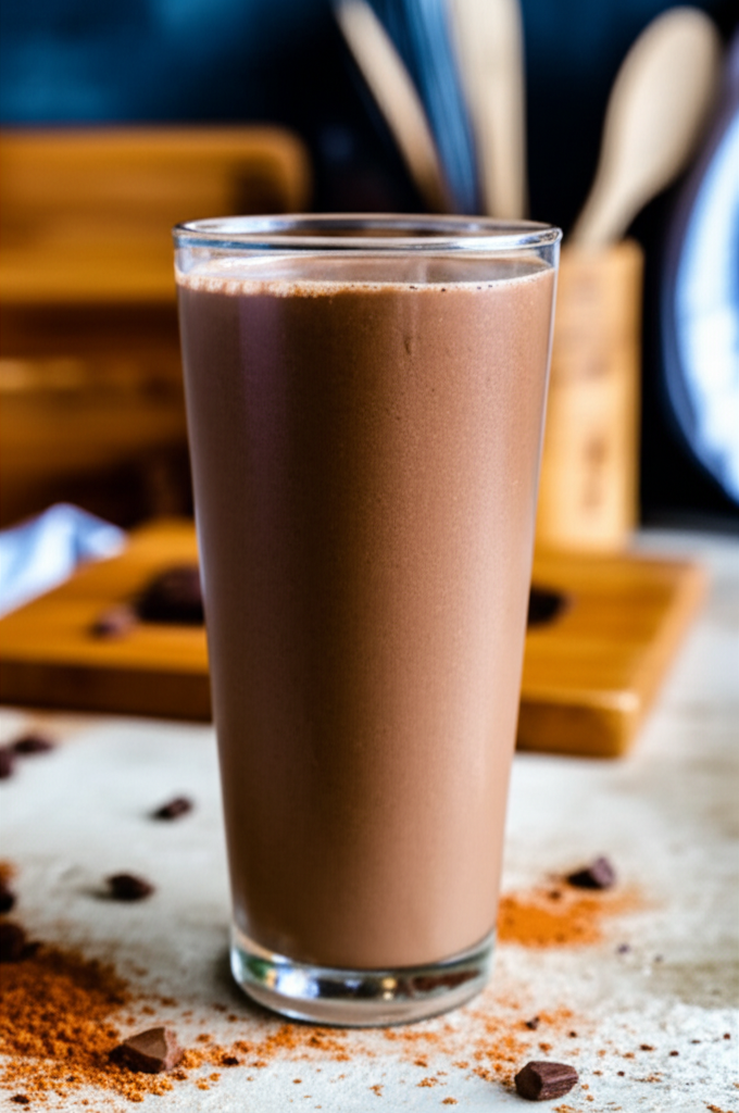 Delicious Double Chocolate Protein Shake in glass