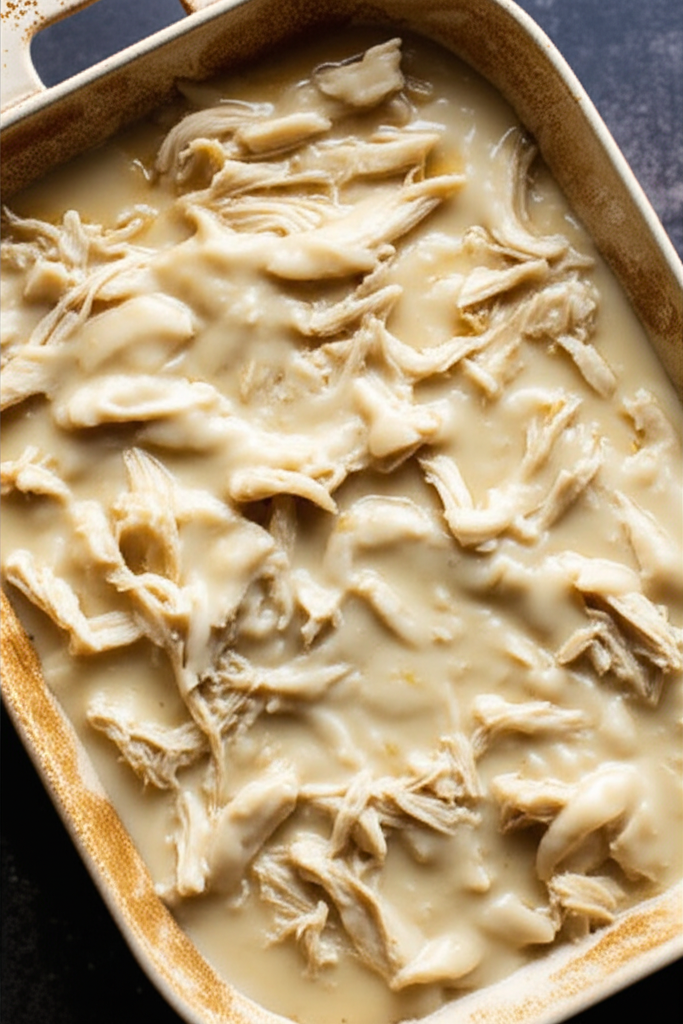 Shredded chicken with gravy served