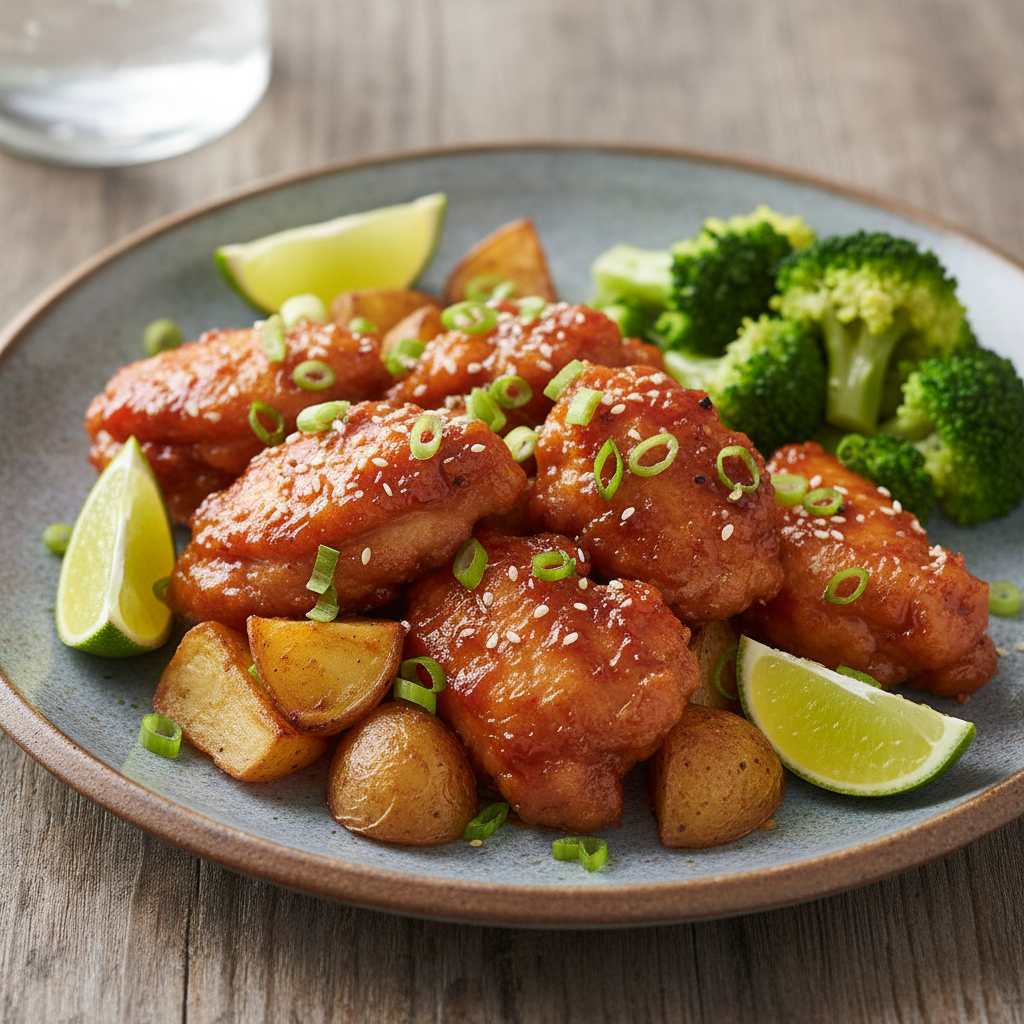 Korean chicken served with sides