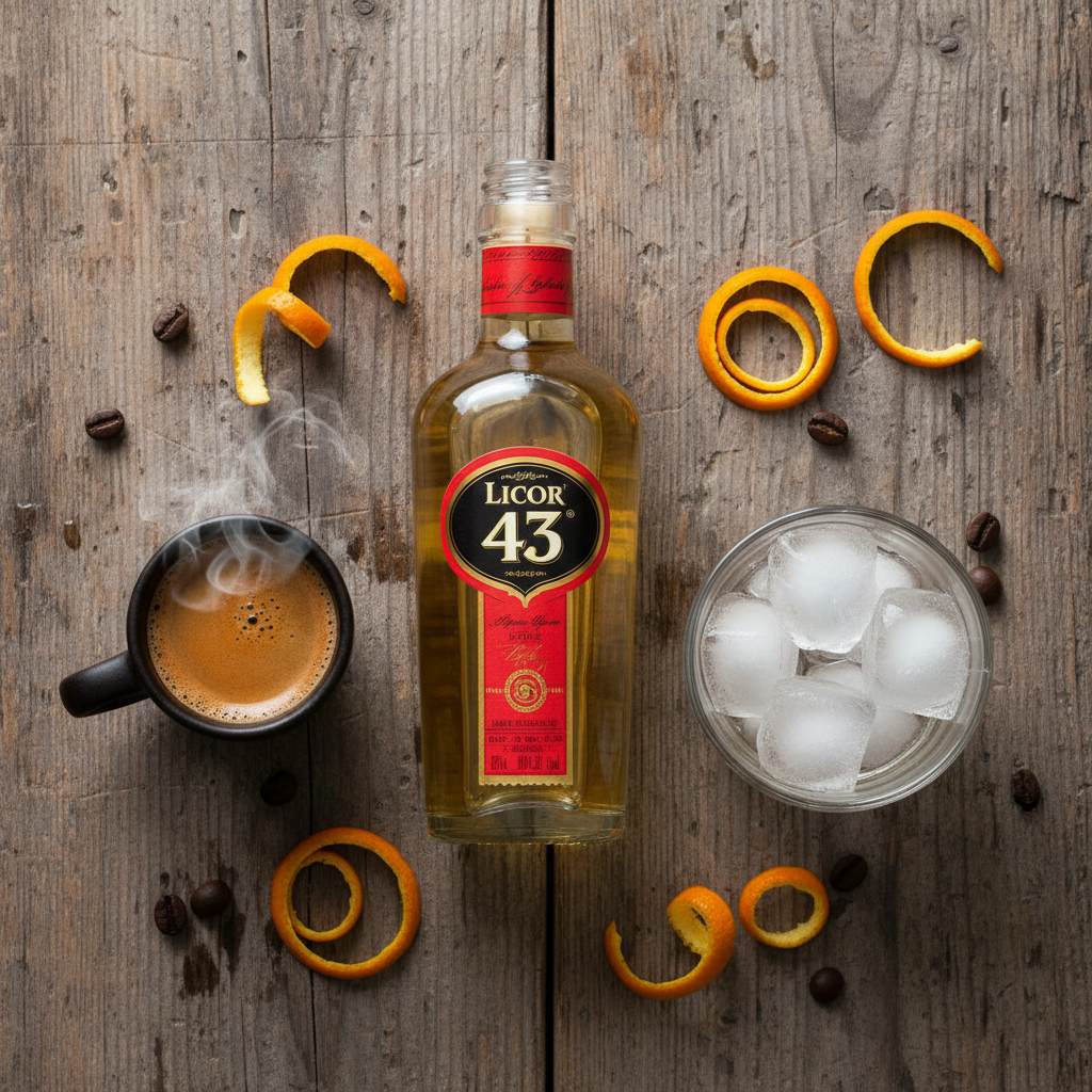 Ingredients and tools for Carajillo