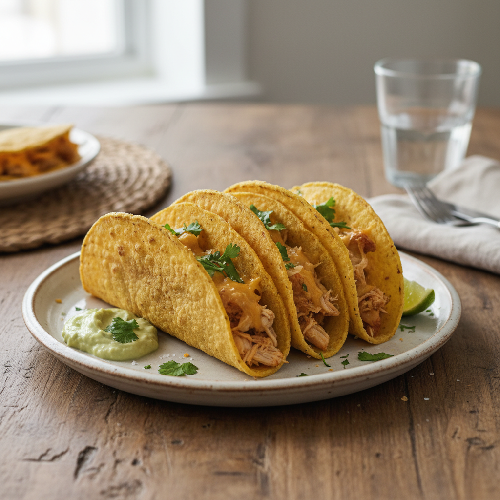 Baked crispy chicken tacos ready to serve