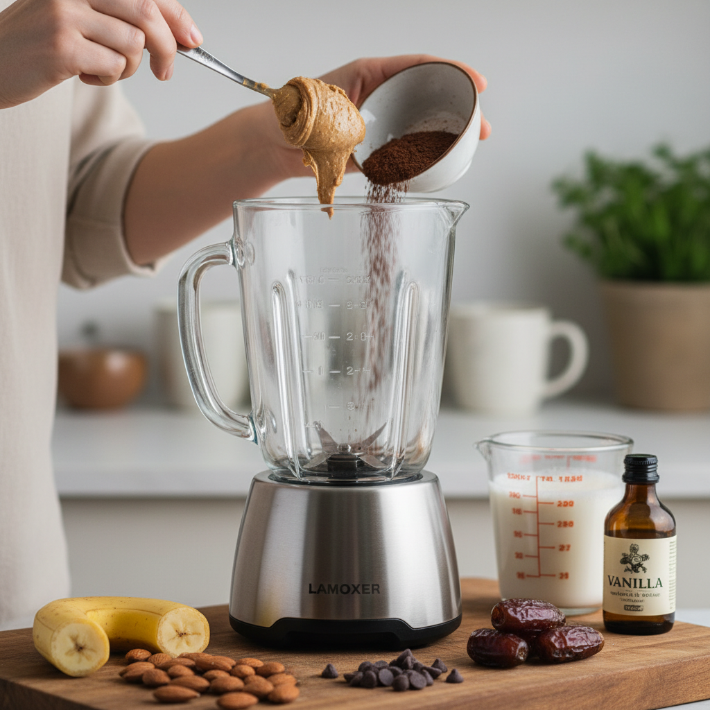 Blender with smoothie ingredients