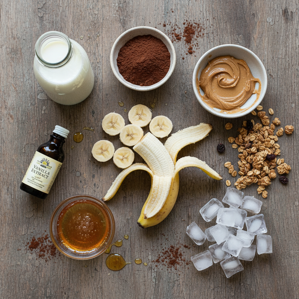 Ingredients for Chocolate Almond Butter Crunch Smoothie