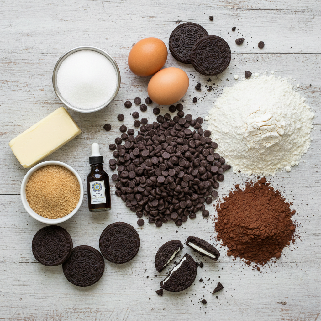 Ingredients for fudgy Oreo brownies