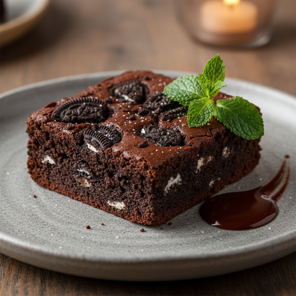 Fudgy Oreo brownies cooling and ready to serve